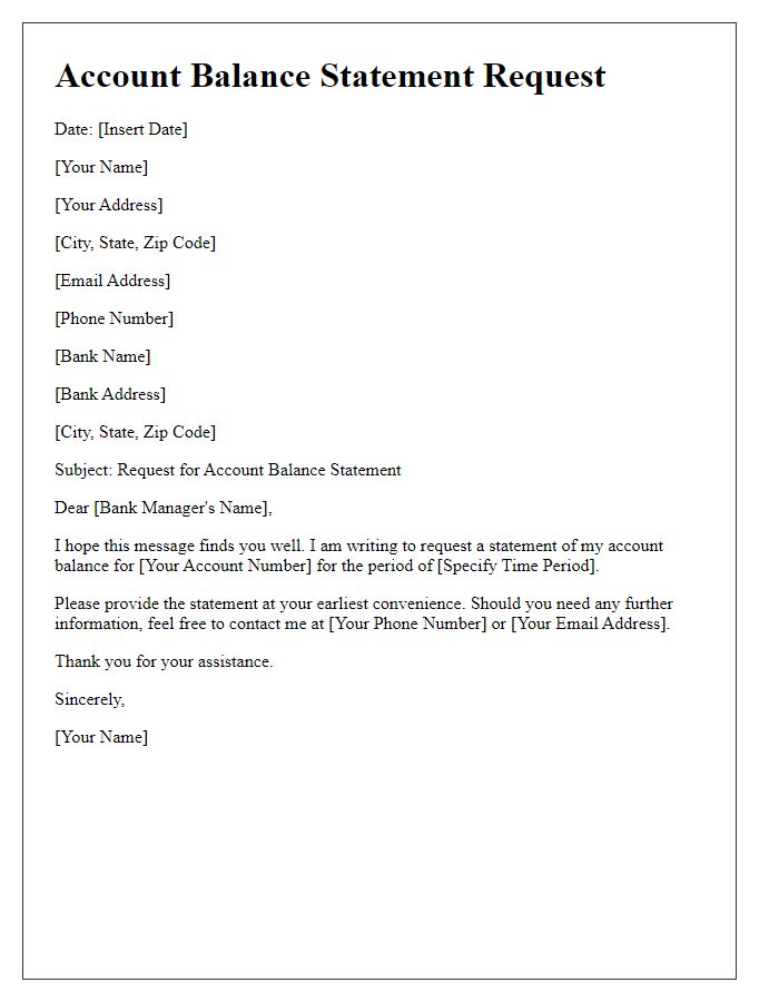 Letter template of statement request for account balance