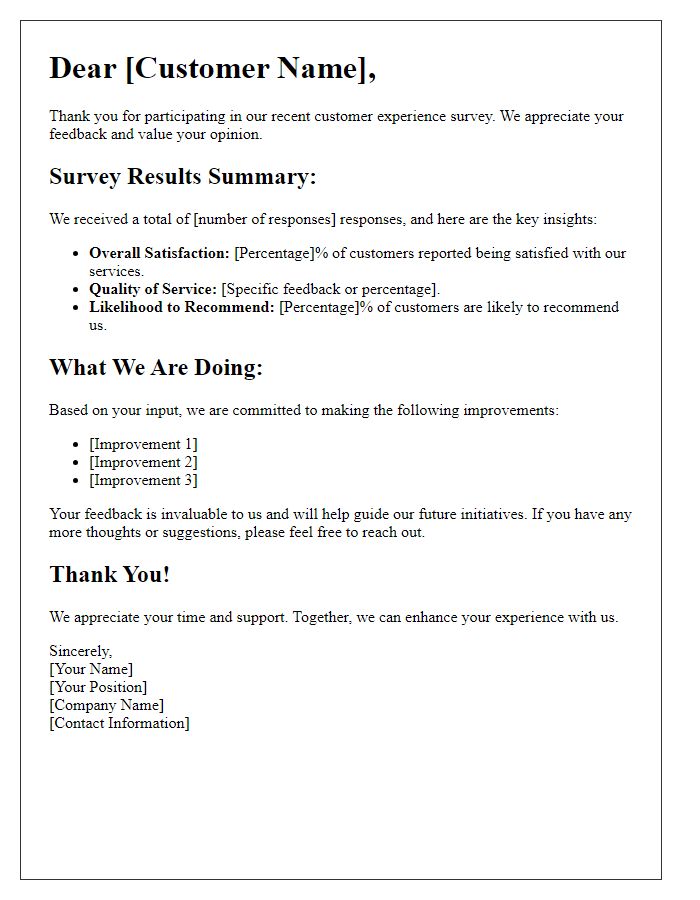 Letter template of customer experience survey result communication