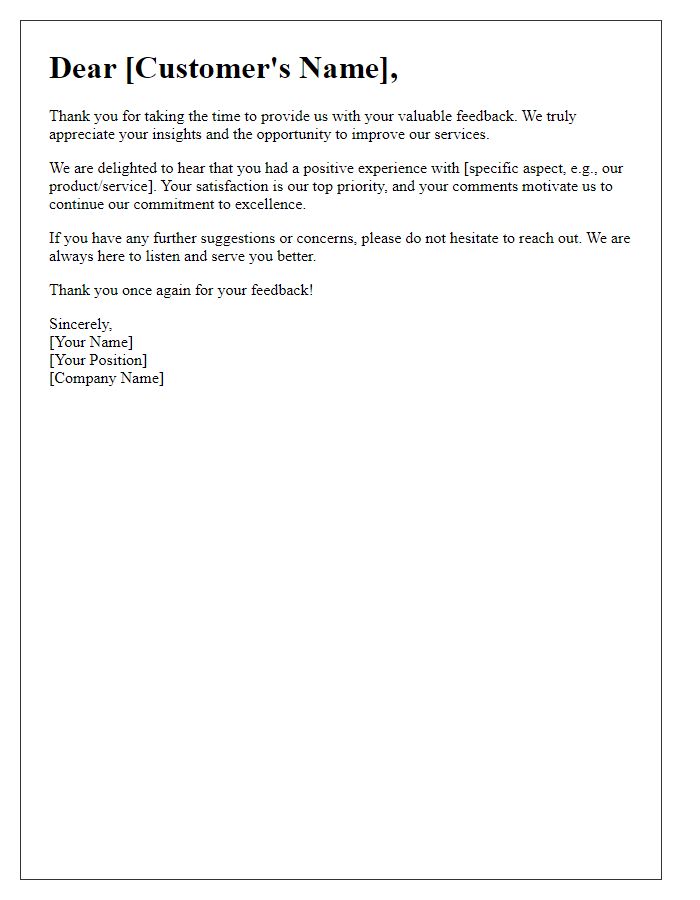 Letter template of customer feedback response appreciation