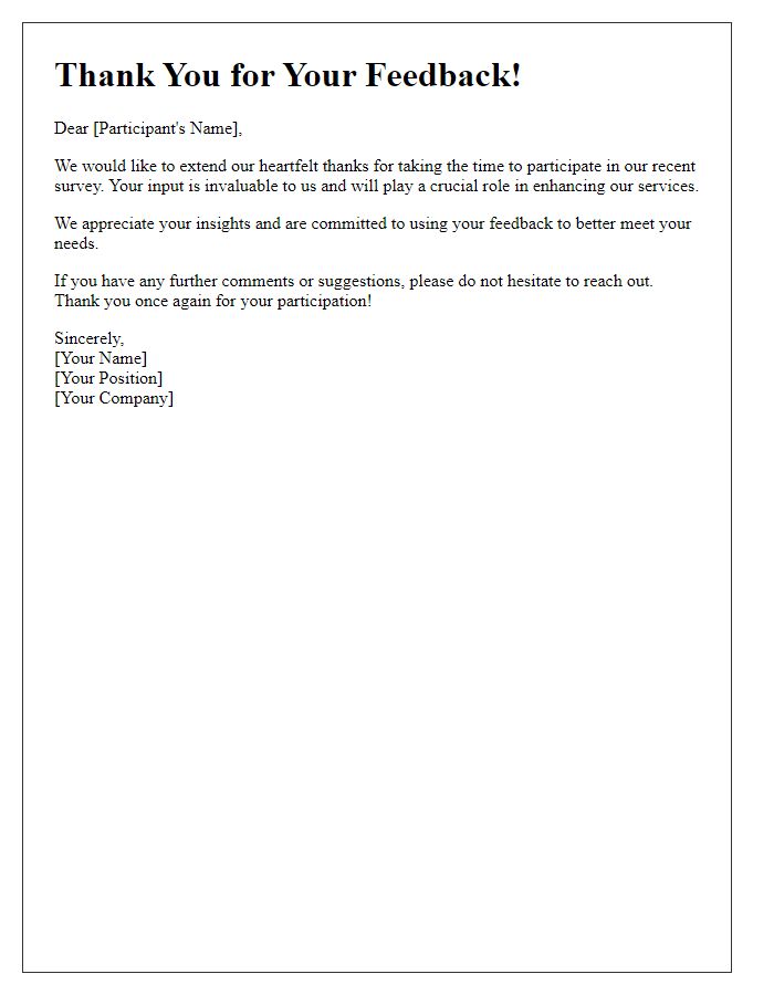 Letter template of feedback thank you message for survey participants