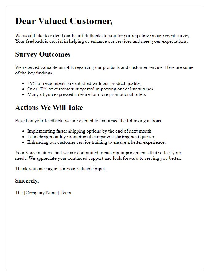 Letter template of informing customers about survey outcome actions