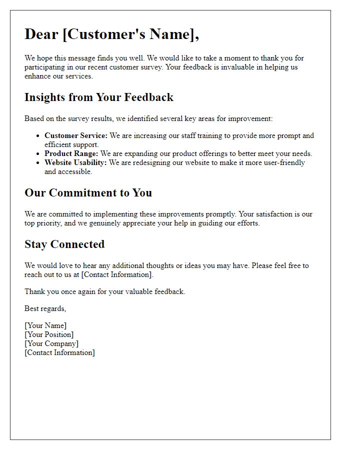 Letter template of sharing improvements based on customer survey insights