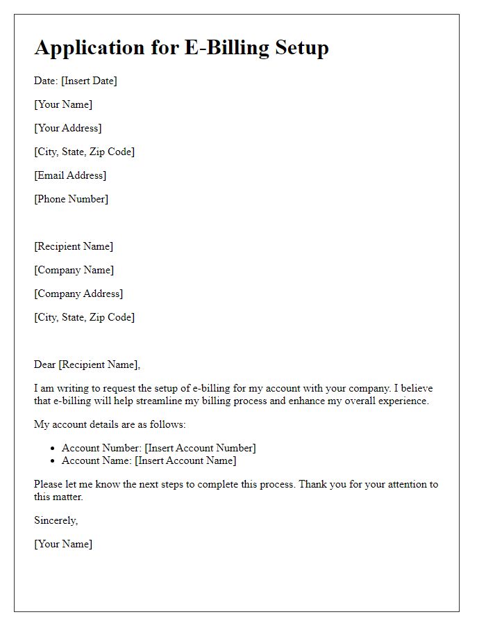 Letter template of application for e-billing setup