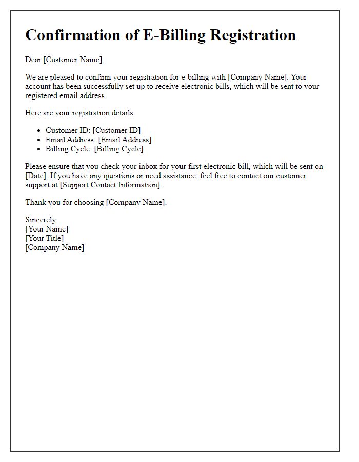 Letter template of confirmation for e-billing registration