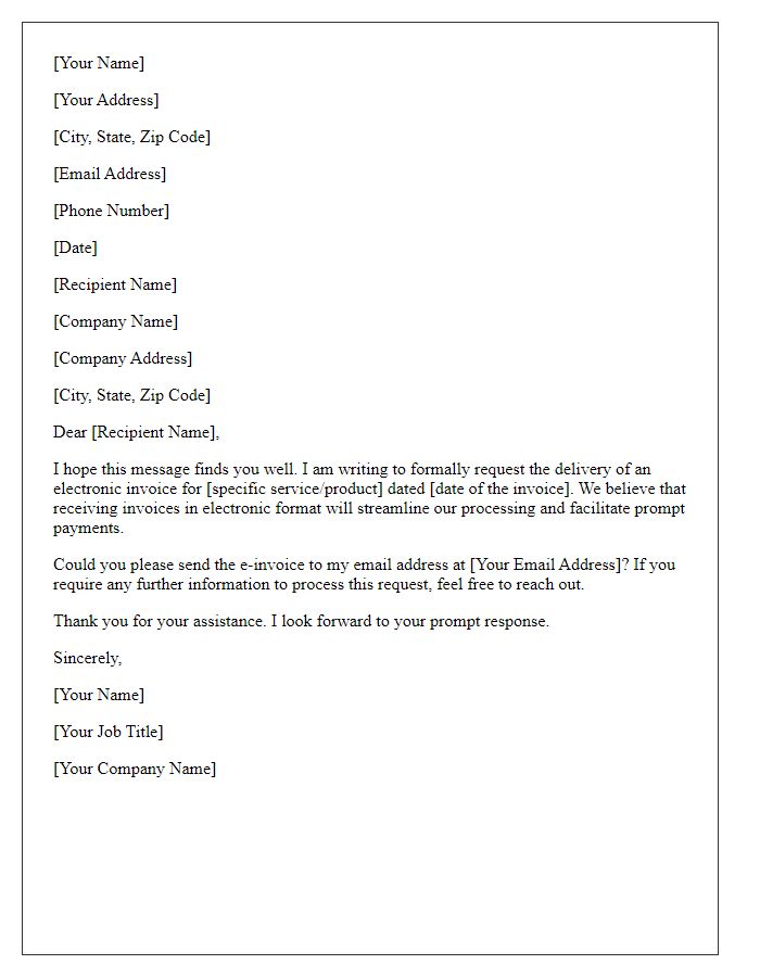 Letter template of formal request for e-invoice delivery