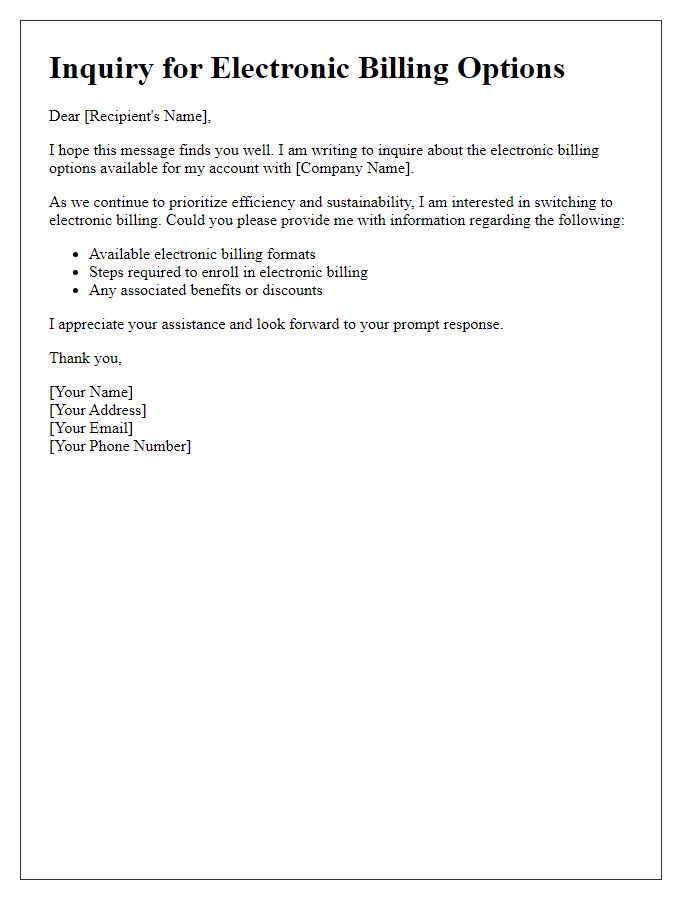 Letter template of inquiry for electronic billing options