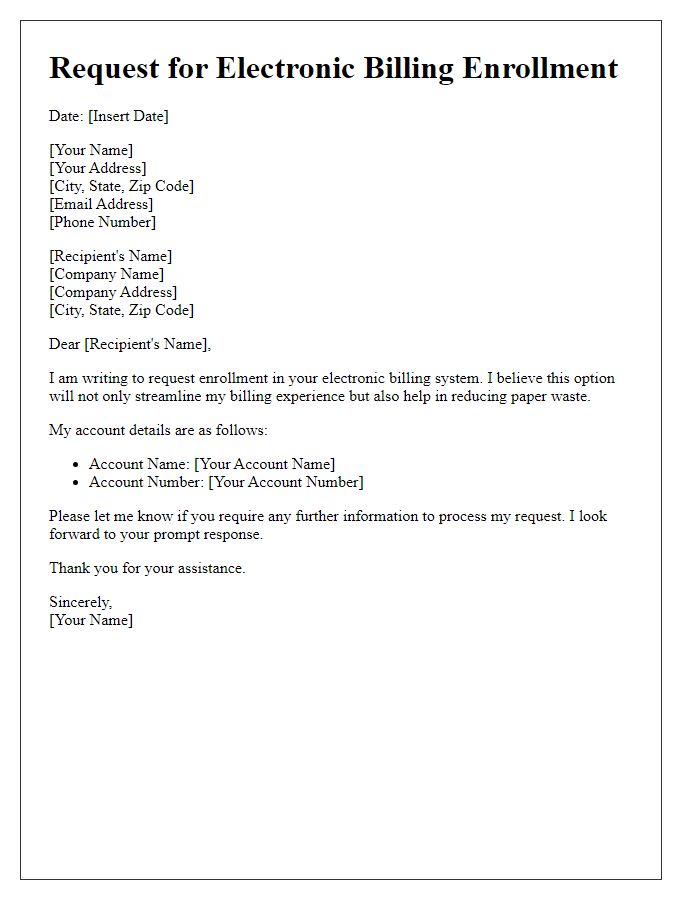 Letter template of request for electronic billing enrollment