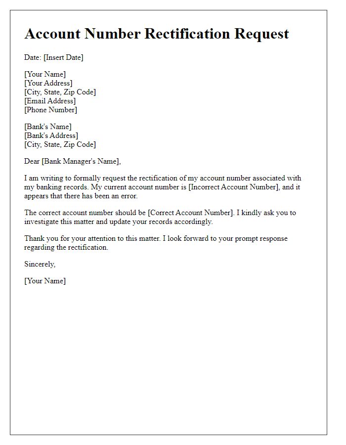 Letter template of account number rectification