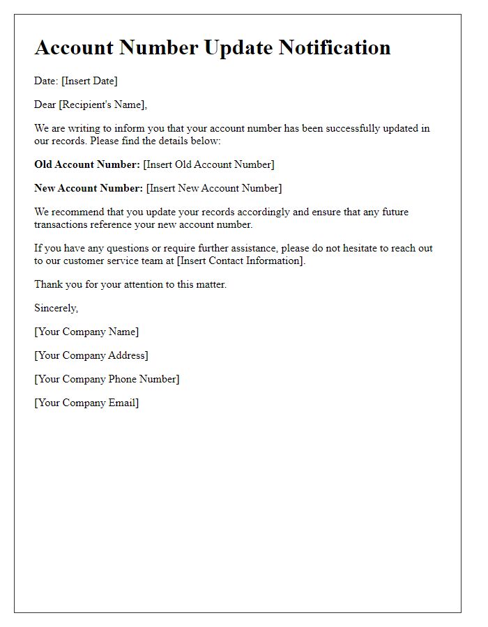 Letter template of account number update notification