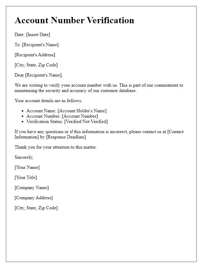 Letter template of account number verification