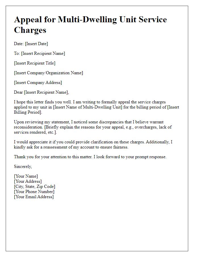 Letter template of appeal for multi-dwelling unit service charges.