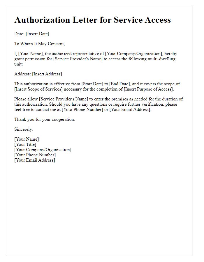 Letter template of authorization for multi-dwelling unit service access.