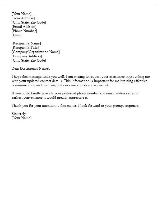 Letter template of Formal Request for Updated Contact Details