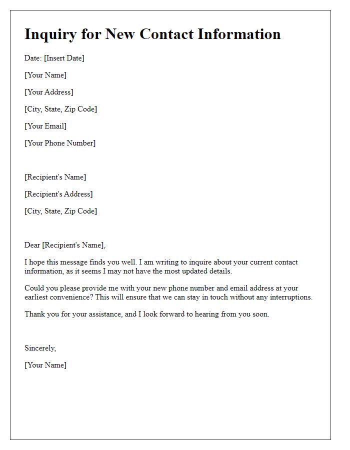 Letter template of Inquiry for New Contact Information