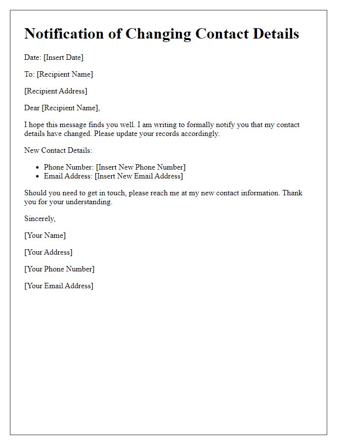 Letter template of Notification for Changing Contact Details