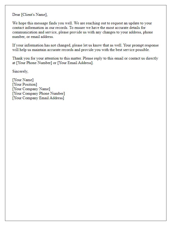 Letter template of Request for Contact Information Update for Client Records