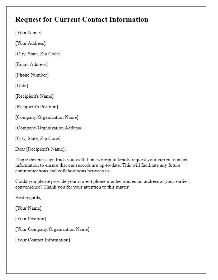 Letter template of Request for Current Contact Information