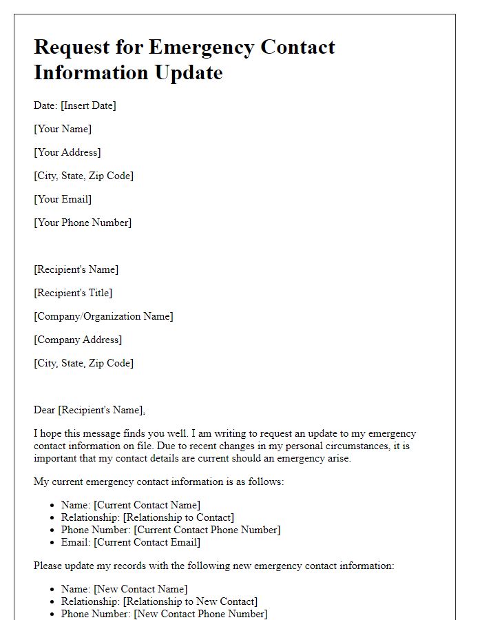 Letter template of Request for Emergency Contact Information Update