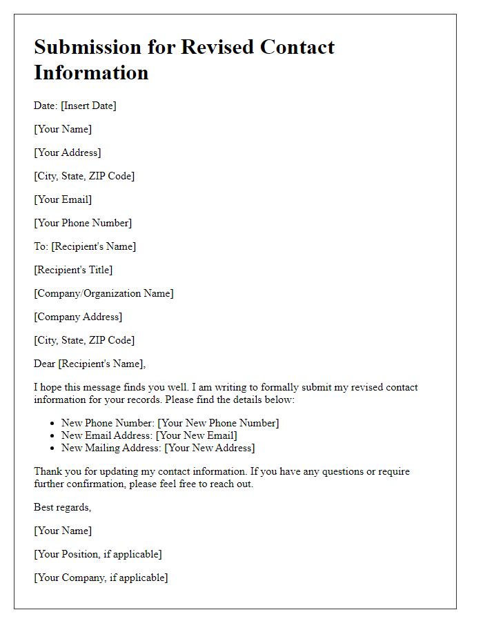 Letter template of Submission for Revised Contact Information