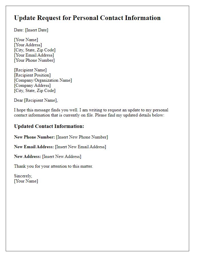 Letter template of Update Request for Personal Contact Information