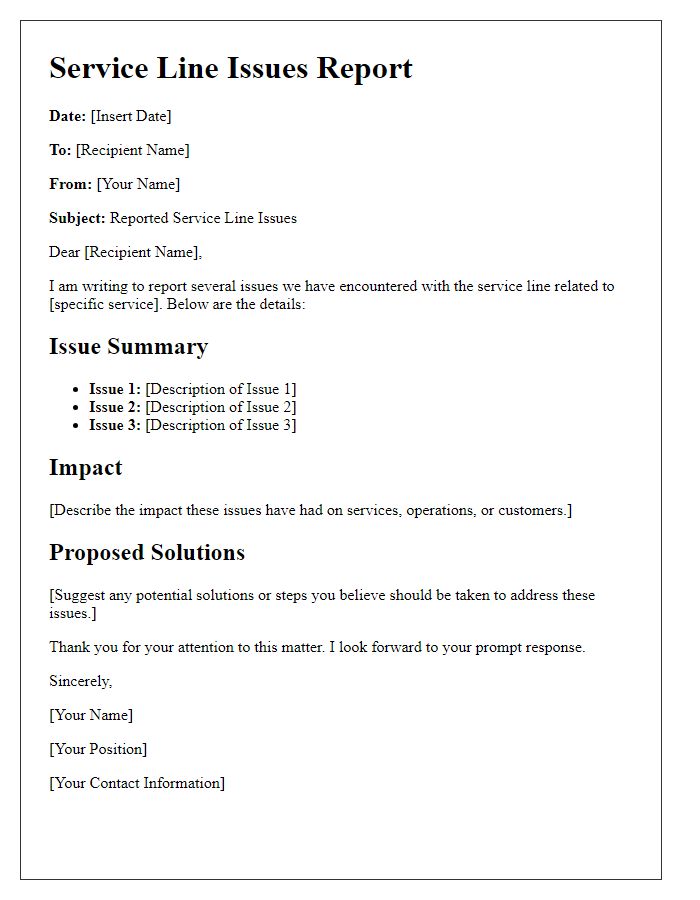 Letter template of reported service line issues