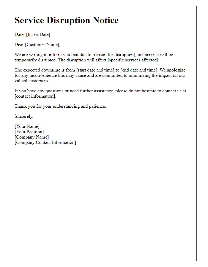 Letter template of necessary service disruption notice