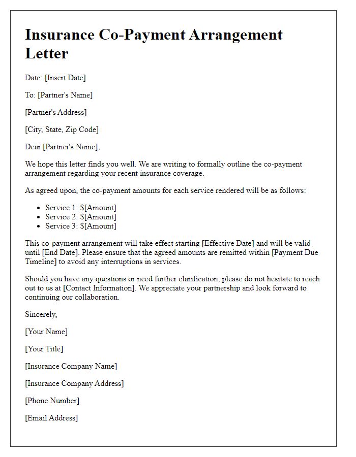 Letter template of insurance co-payment arrangement letter for partners