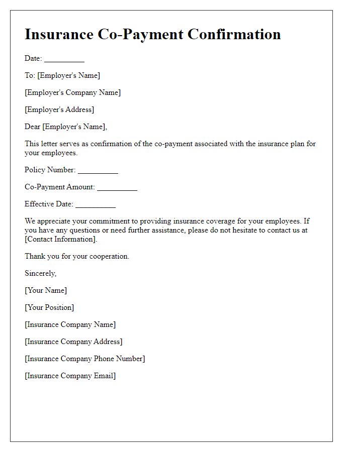 Letter template of insurance co-payment confirmation for employers