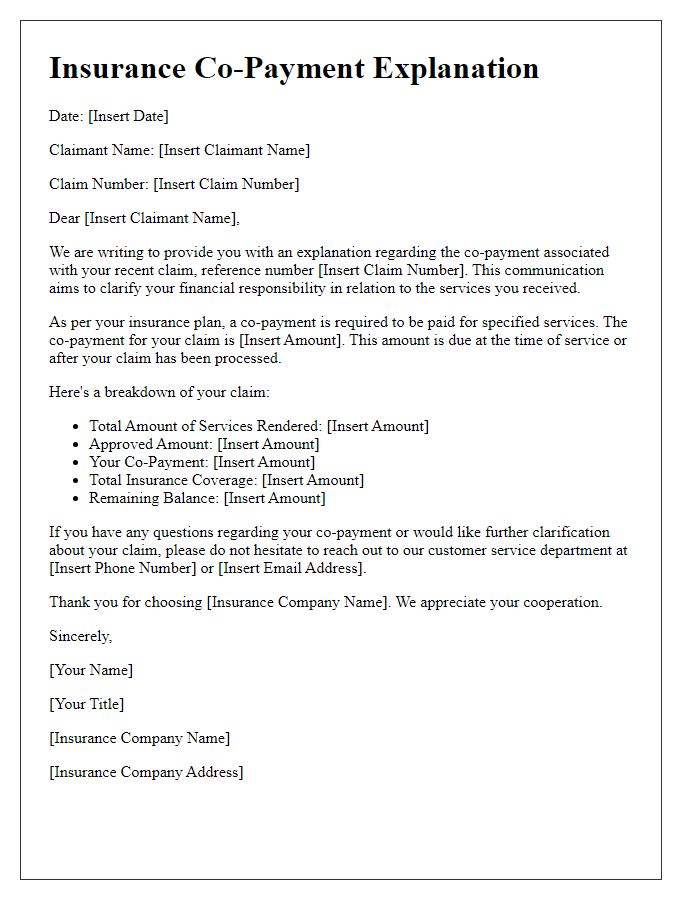 Letter template of insurance co-payment explanation for claimants