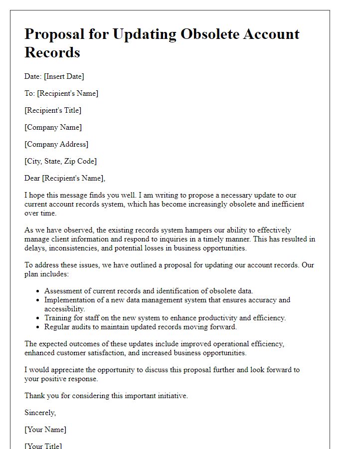 Letter template of proposal for updating obsolete account records