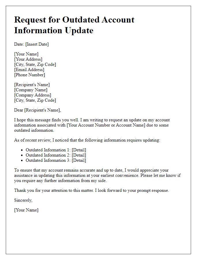 Letter template of request for outdated account information update