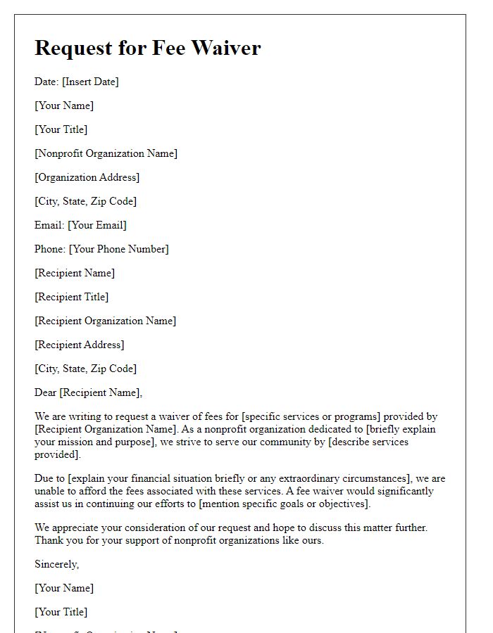 Letter template of request for fee waiver for nonprofit organization services.