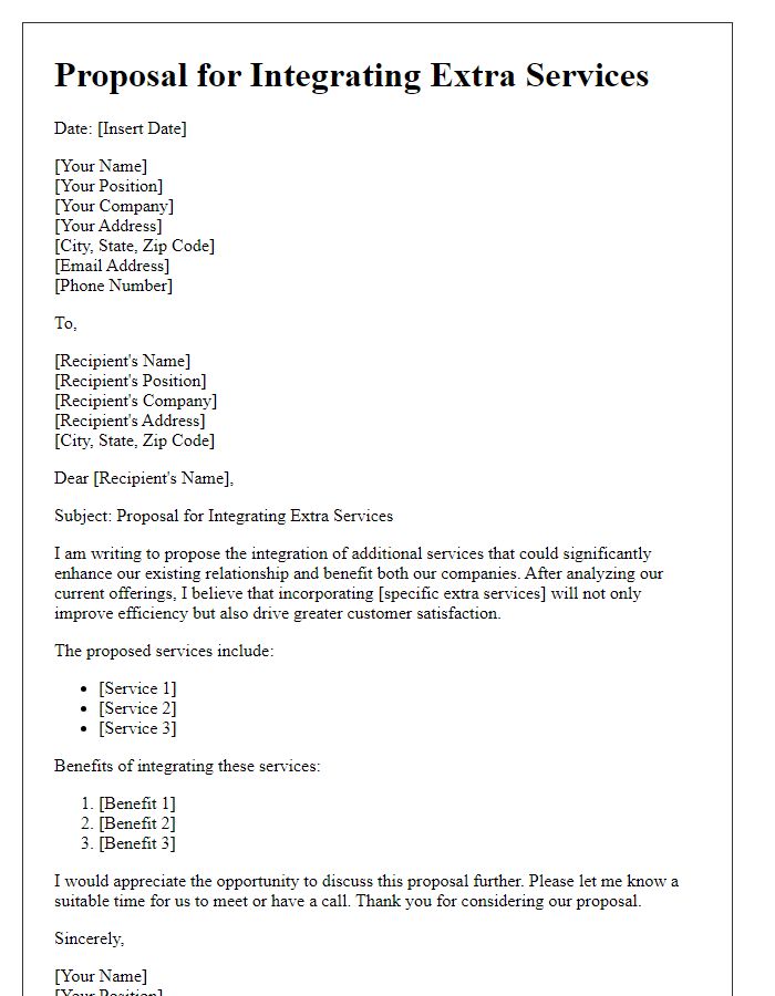 Letter template of proposal for integrating extra services