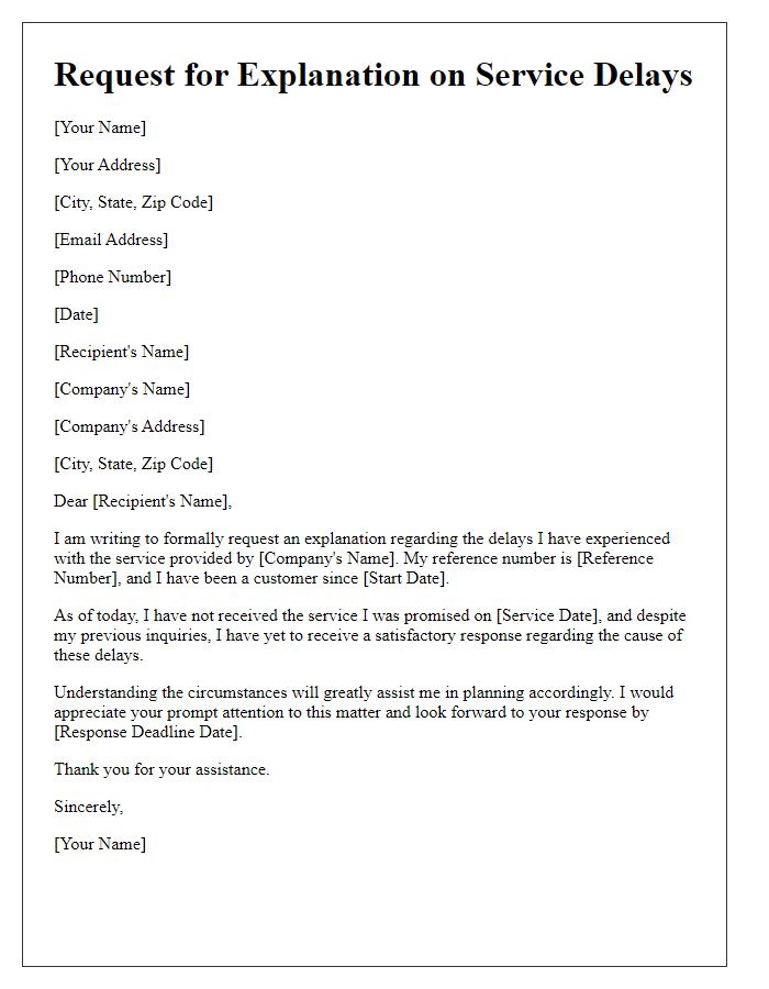 Letter template of request for explanation on service delays