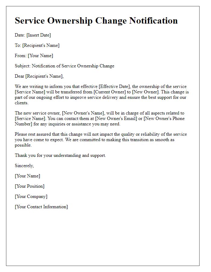 Letter template of Service Ownership Change