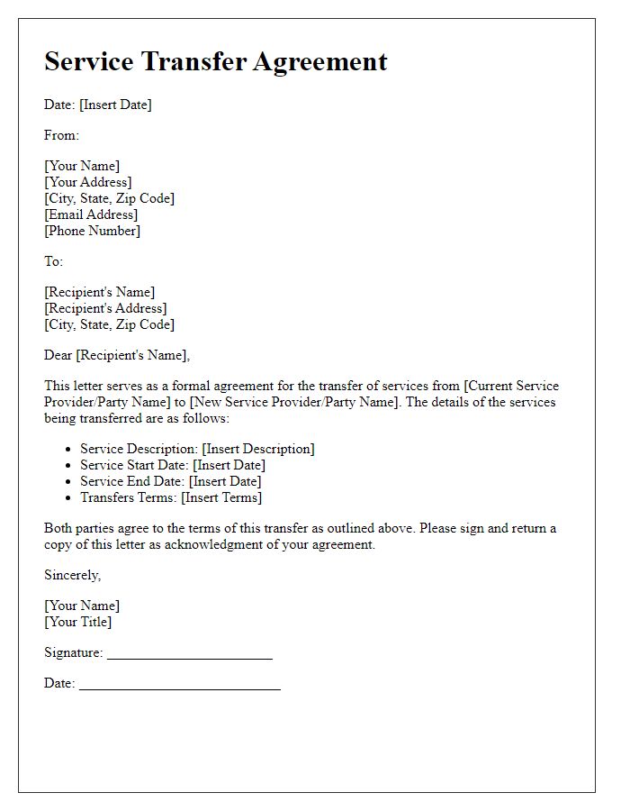 Letter template of Service Transfer Agreement