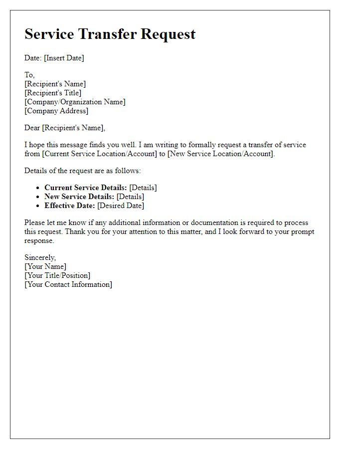 Letter template of Service Transfer Request