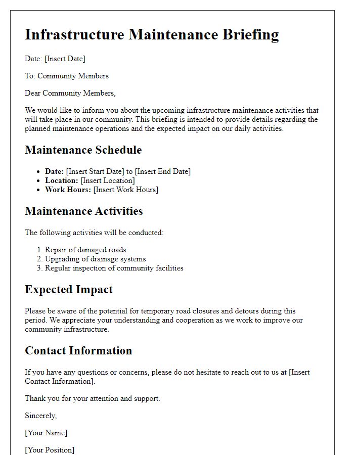 Letter template of infrastructure maintenance briefing for community members