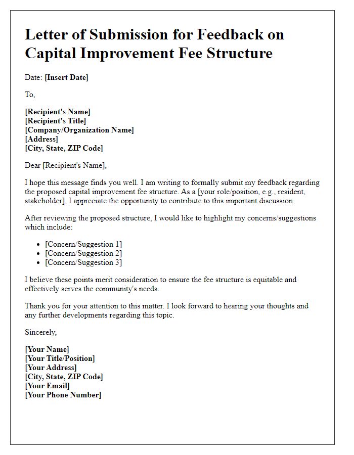 Letter template of submission for feedback on capital improvement fee structure