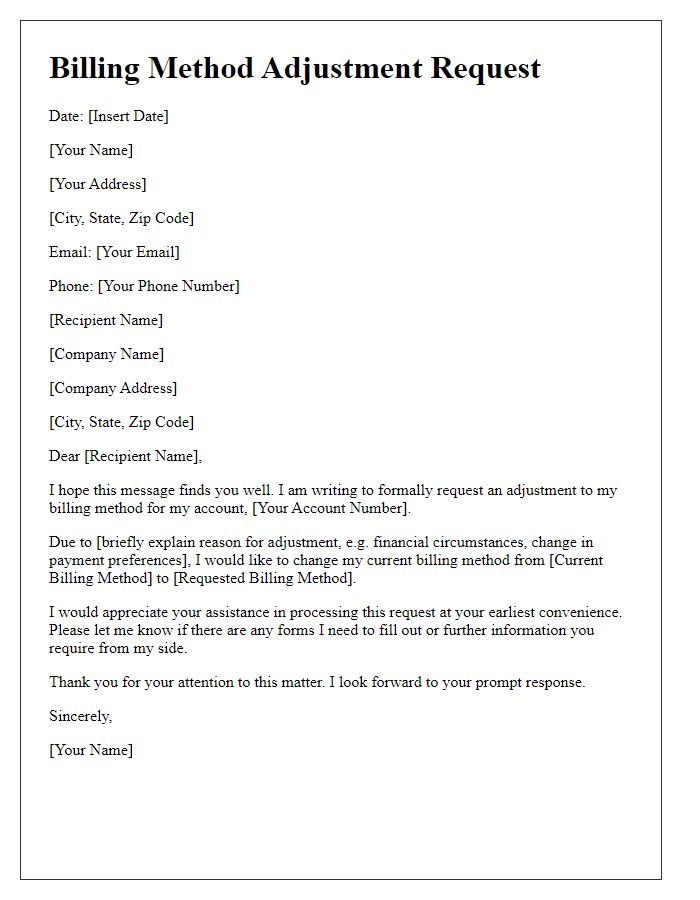 Letter template of billing method adjustment request