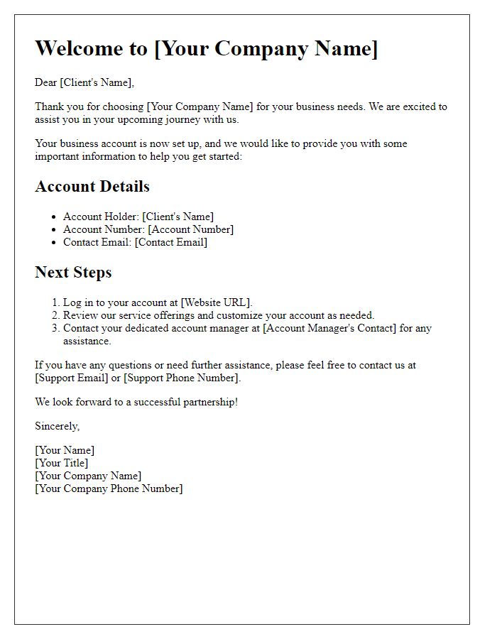 Letter template of business account onboarding