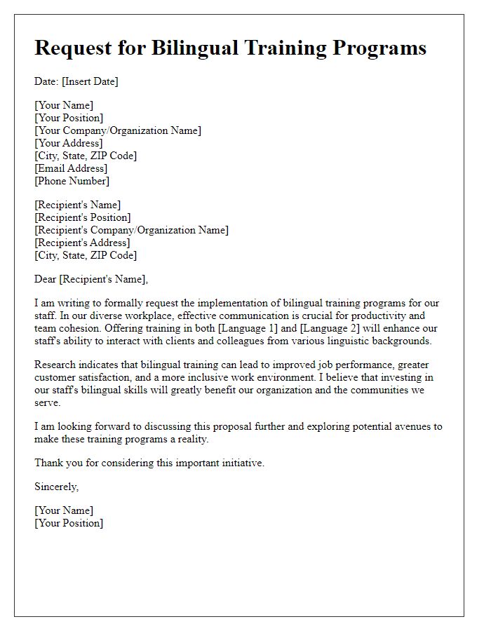 Letter template of demand for bilingual training programs for staff