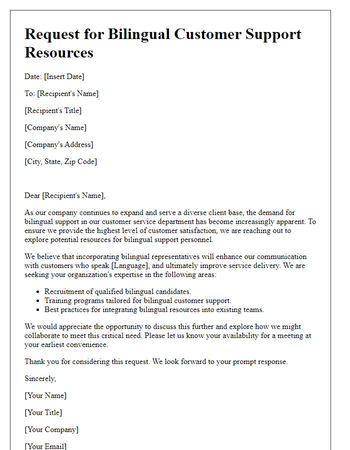 Letter template of solicitation for bilingual resources in customer support