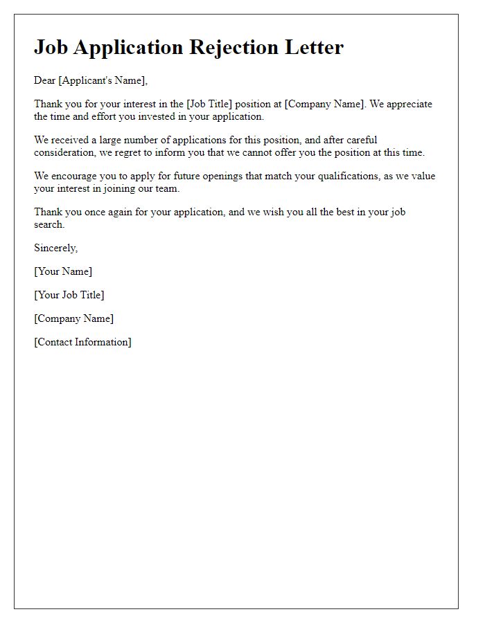 Letter template of job application rejection due to excessive applicants