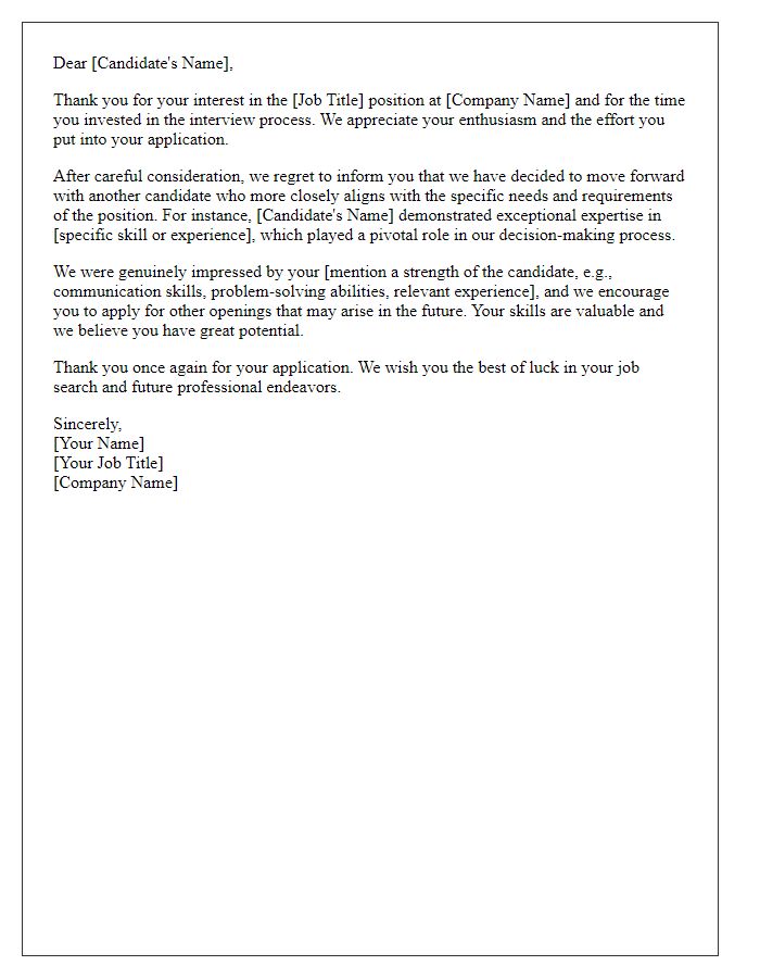 Letter template of job application rejection highlighting other candidates' strengths