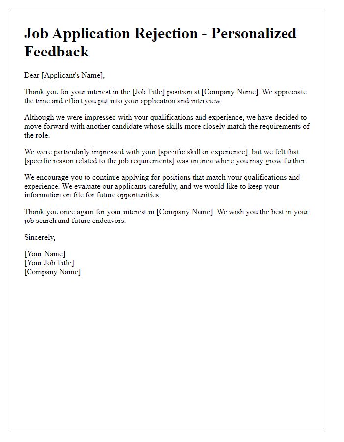 Letter template of job application rejection personalized feedback