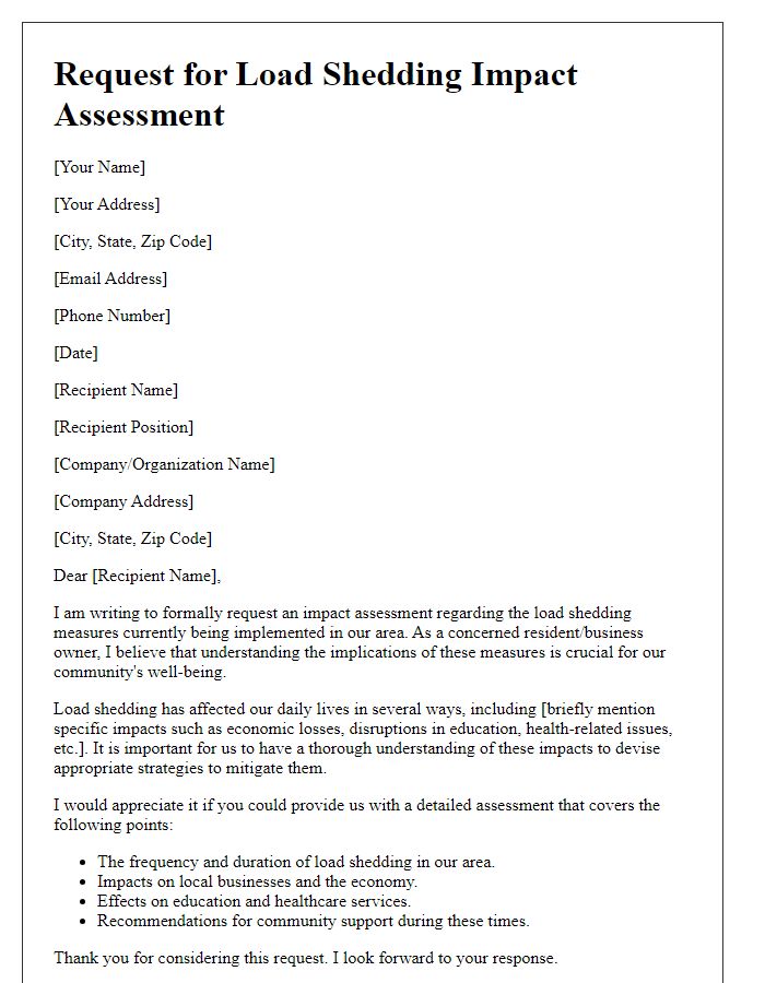 Letter template of request for load shedding impact assessment.