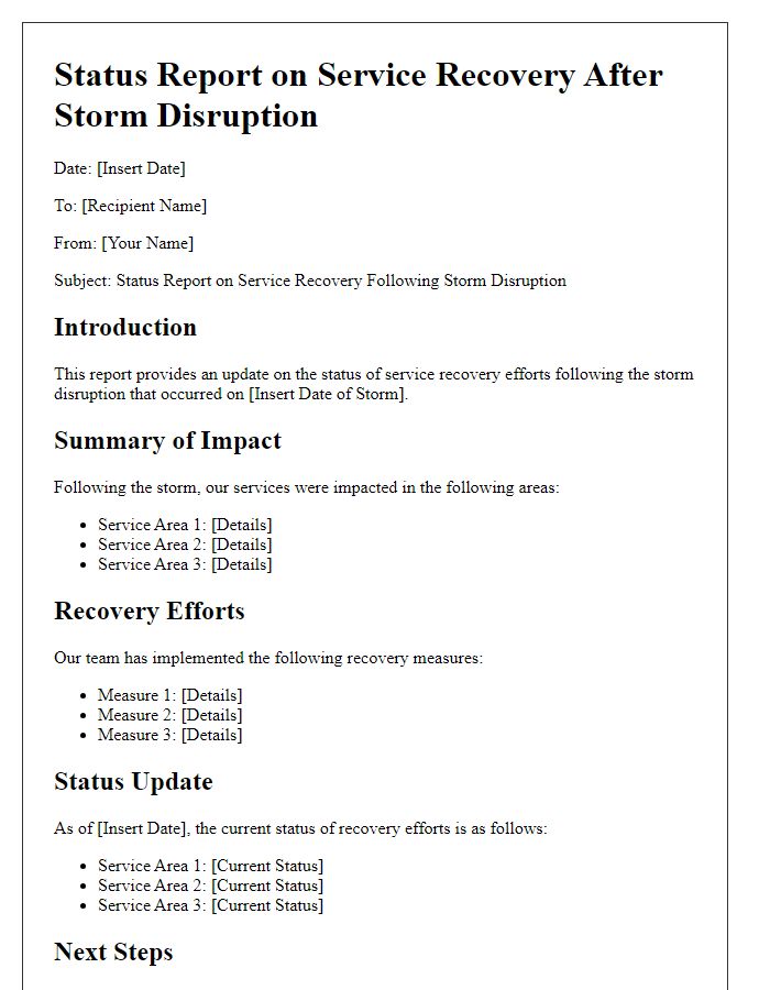 Letter template of status report on service recovery after storm disruption