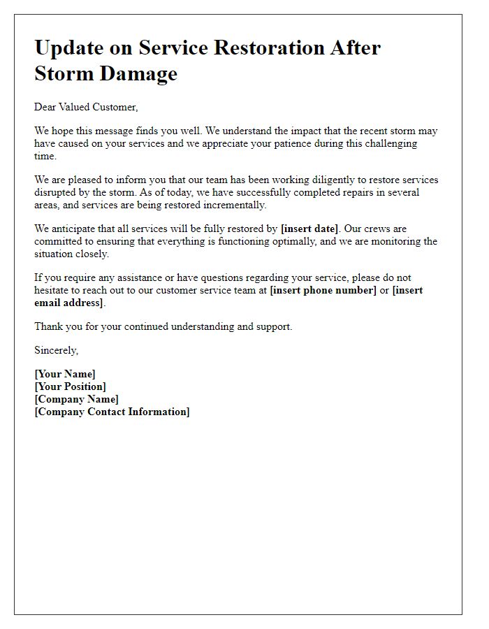 Letter template of update on service restoration after storm damage