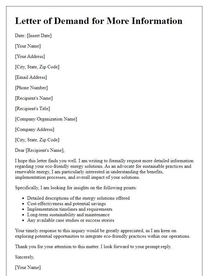 Letter template of demand for more details on eco-friendly energy solutions